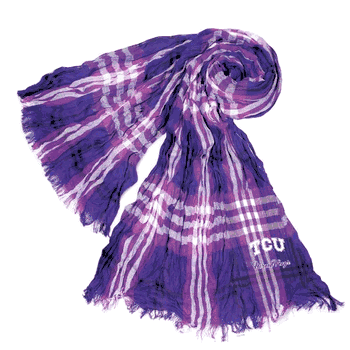 TCU Horned Frogs Crinkle Scarf Plaid Purple/Bla