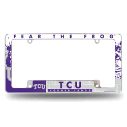 TCU Horned Frogs Primary 12" x 6" Chrome All Over Automotive License Plate Frame