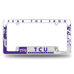TCU Horned Frogs Primary 12" x 6" Chrome All Over Automotive License Plate Frame for Car/Truck/SUV
