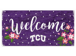 TCU Horned Frogs Welcome Floral 6x12 Sign
