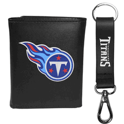 Tennessee Titans Leather Tri-fold Wallet & Strap Key Chain