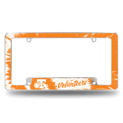Tennessee Volunteers Tie Dye 12" x 6" Chrome All Over Automotive License Plate Frame
