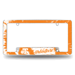 Tennessee Volunteers Tie Dye 12" x 6" Chrome All Over Automotive License Plate Frame for Car/Truck/SUV