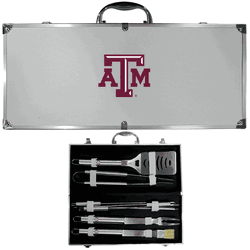 Texas A&M Aggies 8 pc Stainless Steel BBQ Set w/Metal Case