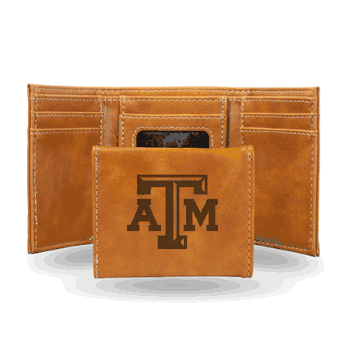 Texas A&M Aggies Brown Laser Engraved Tri-Fold Wallet