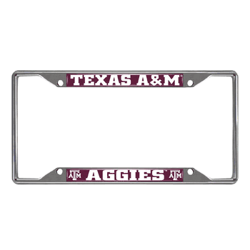 Texas A&M Aggies Chrome Metal License Plate Frame, 6.25in x 12.25in