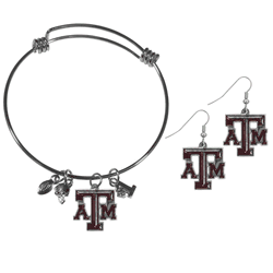 Texas A&M Aggies Dangle Earrings and Charm Bangle Bracelet Set