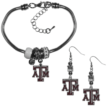 Texas A&M Aggies Euro Bead Earrings and Bracelet Set
