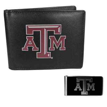 Texas A&M Aggies Leather Bi-fold Wallet & Black Money Clip