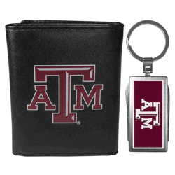 Texas A&M Aggies Leather Tri-fold Wallet & Multitool Key Chain, Black