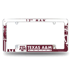 Texas A&M Aggies Primary 12" x 6" Chrome All Over Automotive License Plate Frame
