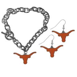 Texas Longhorns Chain Bracelet and Dangle Earring Set