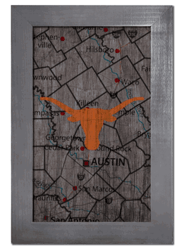 Texas Longhorns City Map 11x19 Sign