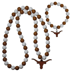 Texas Longhorns Fan Bead Necklace and Bracelet Set