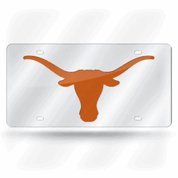 Texas Longhorns Silver 12" x 6" Silver Laser Cut Tag For Car/Truck/SUV