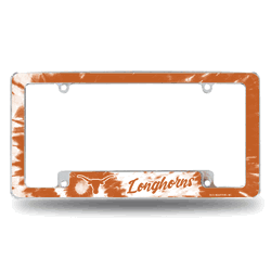 Texas Longhorns Tie Dye 12" x 6" Chrome All Over Automotive License Plate Frame for Car/Truck/SUV