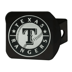 Texas Rangers Black Metal Hitch Cover with Metal Chrome 3D Emblem