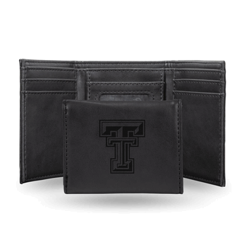 Texas Tech Red Raiders Black Laser Engraved Faux Leather Trifold