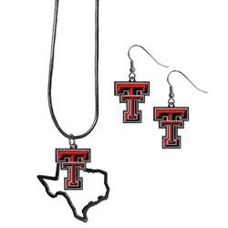 Texas Tech Red Raiders Dangle Earrings and State Necklace Set