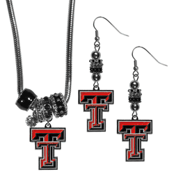 Texas Tech Red Raiders Euro Bead Earrings and Necklace Set