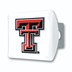 Texas Tech White Metal Hitch Cover with  3D Color Emblem