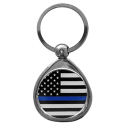 Thin Blue Line Police Flag Chrome Key Chain