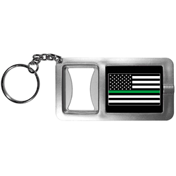 Thin Green Line Army Flag Flashlight Key Chain with Bottle Opener