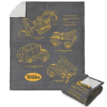 Tonka Hasbro Truck Sketches Silk Touch Sherpa Throw Blanket 50X60 Inches