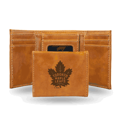Toronto Maple Leafs Brown Laser Engraved Tri-Fold Wallet