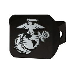 U.S. Marines Black Metal Hitch Cover with Metal Chrome 3D Emblem
