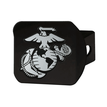 U.S. Marines Black Metal Hitch Cover with Metal Chrome 3D Emblem