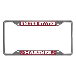 U.S. Marines Chrome Metal License Plate Frame, 6.25in x 12.25in
