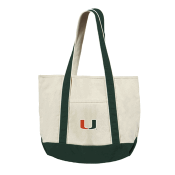 University of Miami Hurricanes NCAA Logo Canvas Tote with Colored Strap 21x15 inches