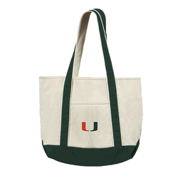 University of Miami Hurricanes NCAA Logo Canvas Tote with Colored Strap 21x15 inches