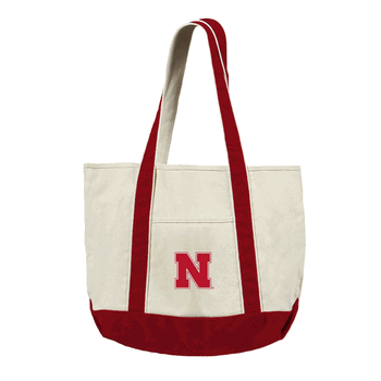 University of Nebraska Cornhuskers NCAA Canvas Tote with Colored Strap