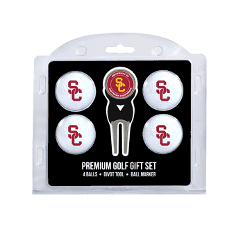 USC Trojans 4 Ball Gift Set + Divot Tool & Marker