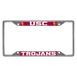 USC Trojans Chrome Metal License Plate Frame, 6.25in x 12.25in