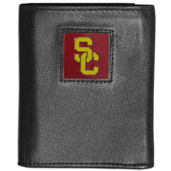 USC Trojans Deluxe Leather Tri-fold Wallet Packaged in Gift Box