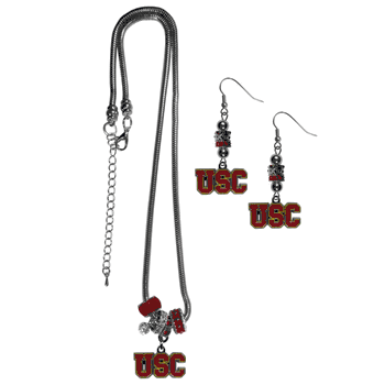 USC Trojans Euro Bead Earrings and Necklace Set