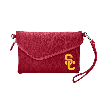 USC Trojans Fold Over Crossbody Pebble Dark Red