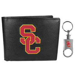 USC Trojans Leather Bi-fold Wallet & Valet Key Chain