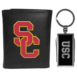 USC Trojans Tri-fold Wallet & Multitool Key Chain, Black