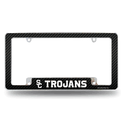 USC Trojans USC Carbon Fiber 12" x 6" Chrome All Over Automotive License Plate Frame for Car/Truck/SUV