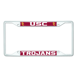 USC Trojans White Metal License Plate Frame - 6.25"x12.25"