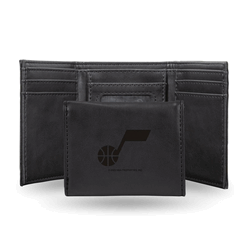 Utah Jazz Black Laser Engraved Faux Leather Trifold