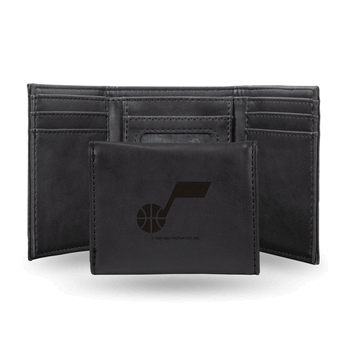 Utah Jazz Black Laser Engraved Faux Leather Trifold