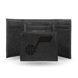 Utah Jazz Black Laser Engraved Tri-Fold Wallet
