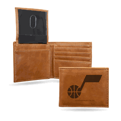 Utah Jazz Brown Laser Engraved Bill-fold Wallet