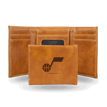 Utah Jazz Brown Laser Engraved Faux Leather Trifold