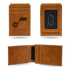 Utah Jazz Brown Laser Engraved Front Pocket Wallet